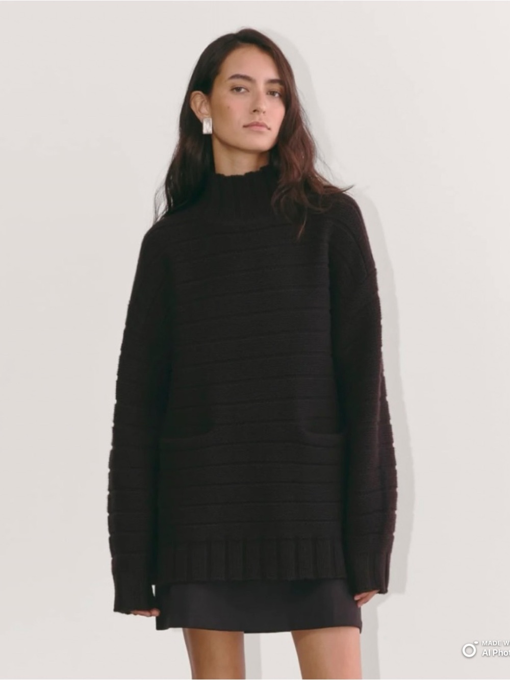 Everlane Black The Oversized Turtleneck Sweater in Luxe Merino Wool Size XS NWT
